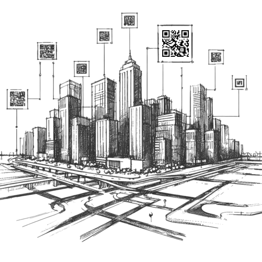 Изображение города с размещенными QR-кодами